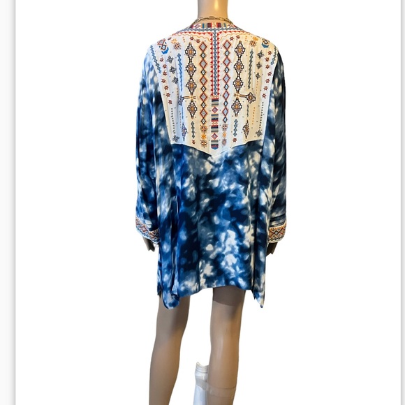 NWT John Mark BLUE HAZE Colorful Embroidered TIE DYE GAUZY BOHO Tunic To… - Picture 9 of 14